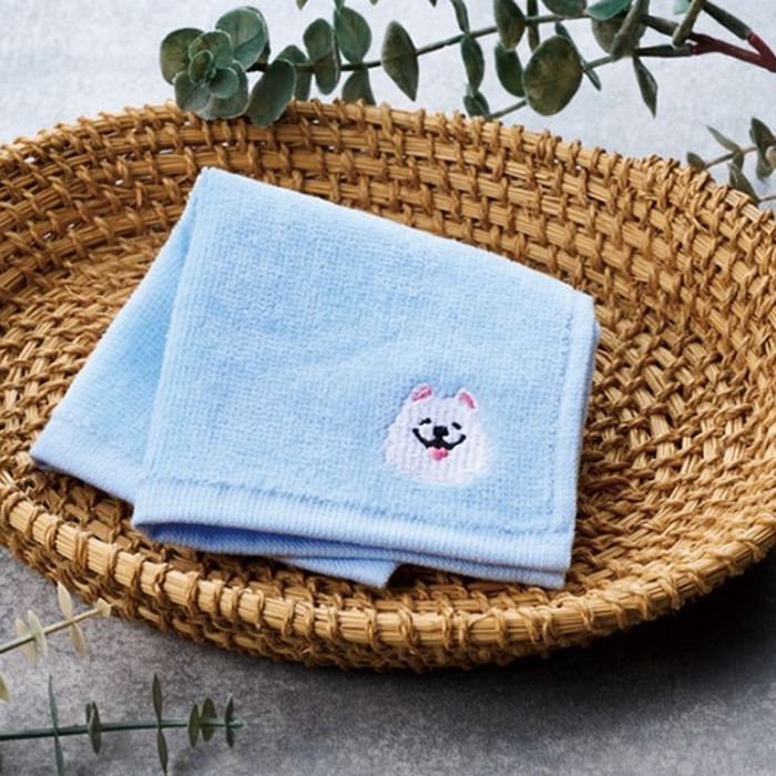 笑顔があふれますように サモエドさん刺繍タオル